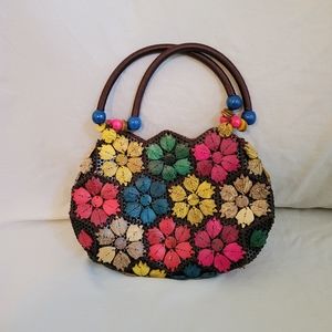 Crochet & Wood Flowered Purse